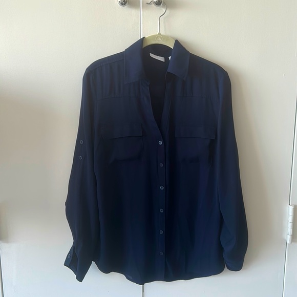 Navy flowy business casual button down - Picture 1 of 3